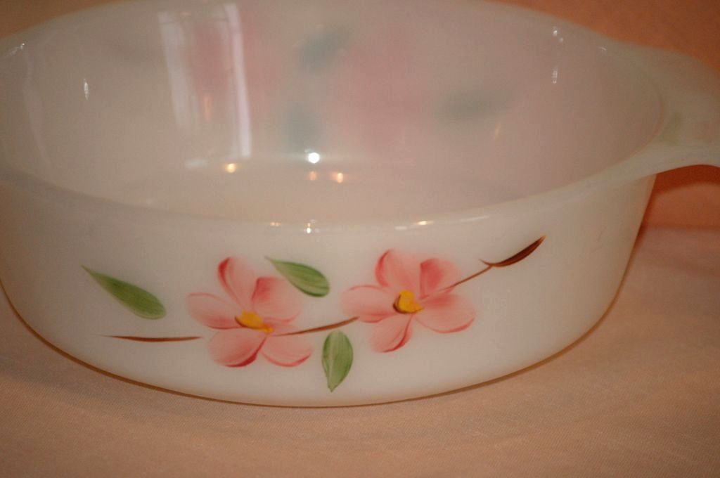 Gay Fad Peach Blossom Baking Set Fire King Three Piece Set Gay Fad Peach Blossom Baking Set Fire King Three Piece Set