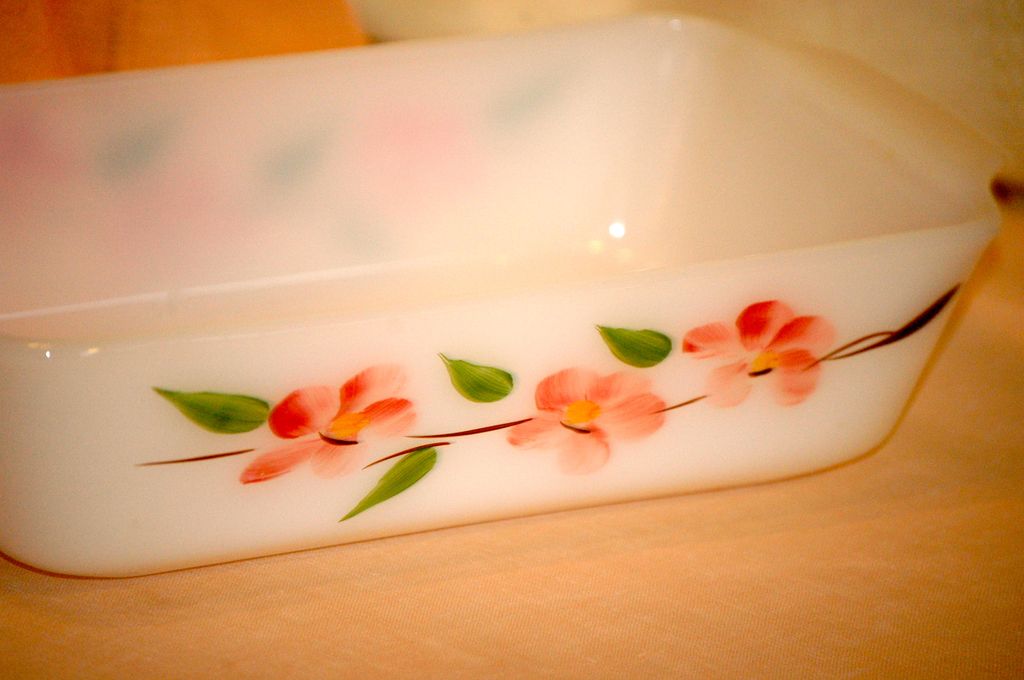 Gay Fad Peach Blossom Baking Set Fire King Three Piece Set Gay Fad Peach Blossom Baking Set Fire King Three Piece Set