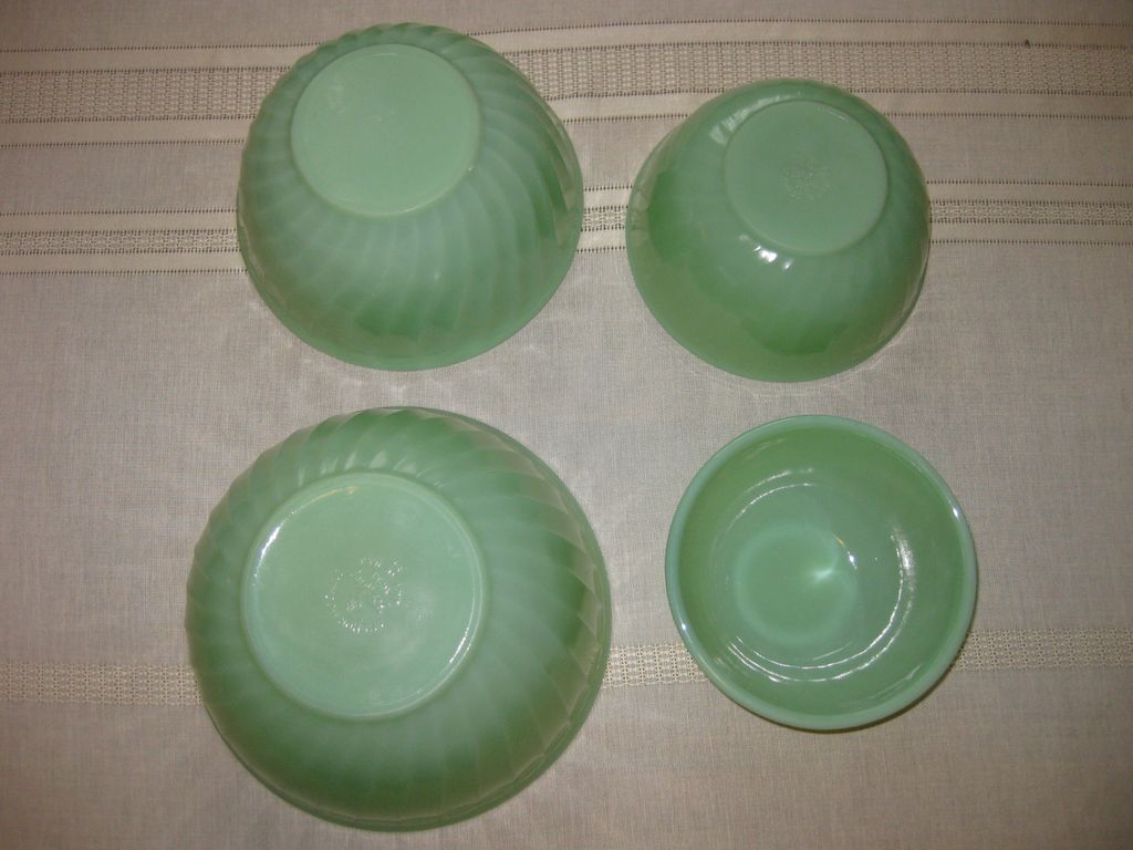 Jadeite by Fire King Four Piece Swirl Nesting Bowls Set of Four Jadeite by Fire King Four Piece Swirl Nesting Bowls Set of Four