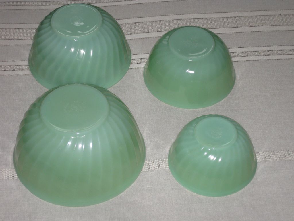 Jadeite by Fire King Four Piece Swirl Nesting Bowls Set of Four Jadeite by Fire King Four Piece Swirl Nesting Bowls Set of Four