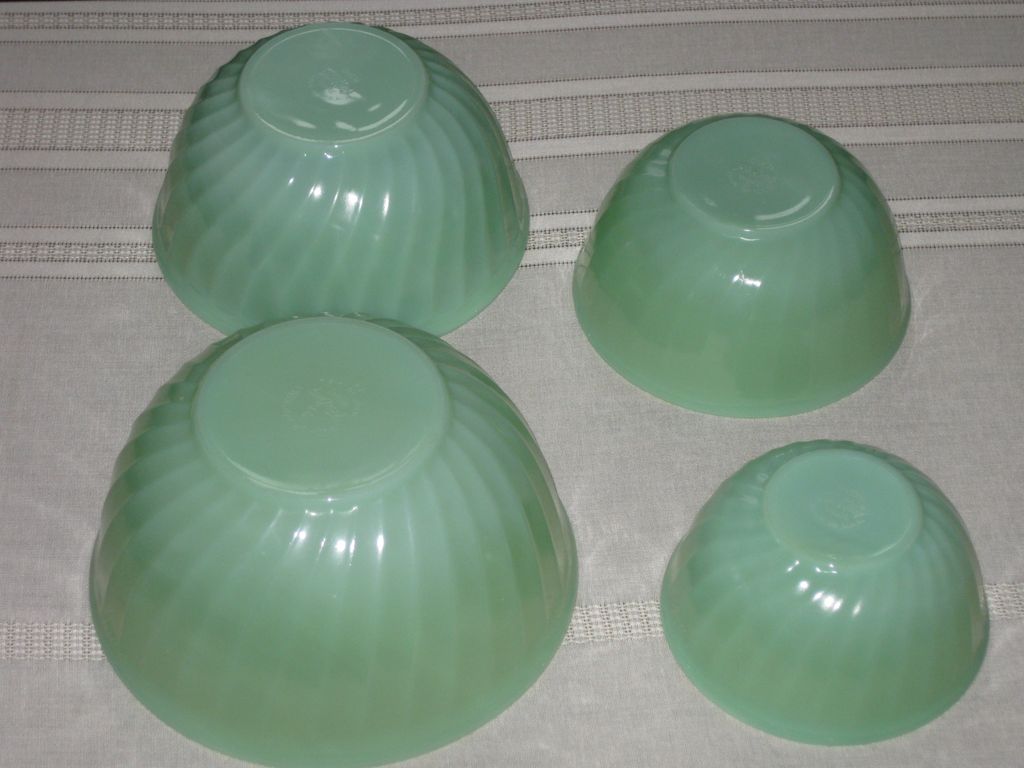 Jadeite by Fire King Four Piece Swirl Nesting Bowls Set of Four Jadeite by Fire King Four Piece Swirl Nesting Bowls Set of Four