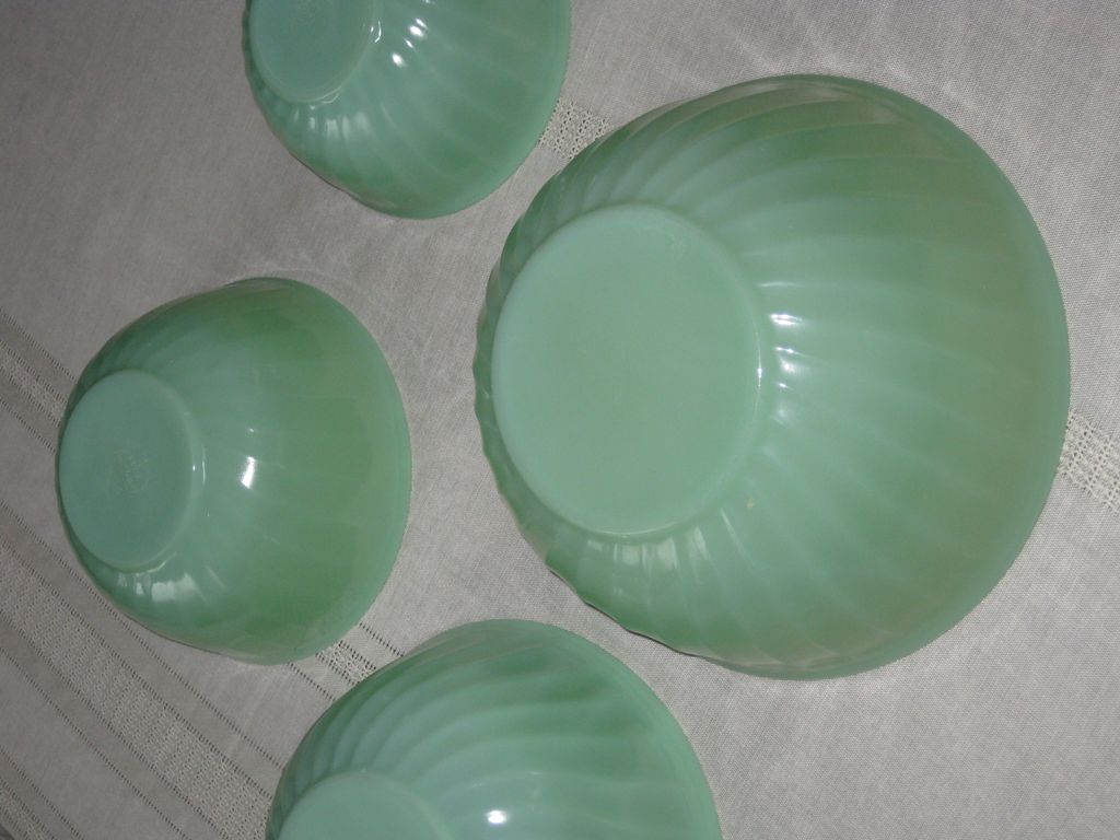 Jadeite by Fire King Four Piece Swirl Nesting Bowls Set of Four Jadeite by Fire King Four Piece Swirl Nesting Bowls Set of Four
