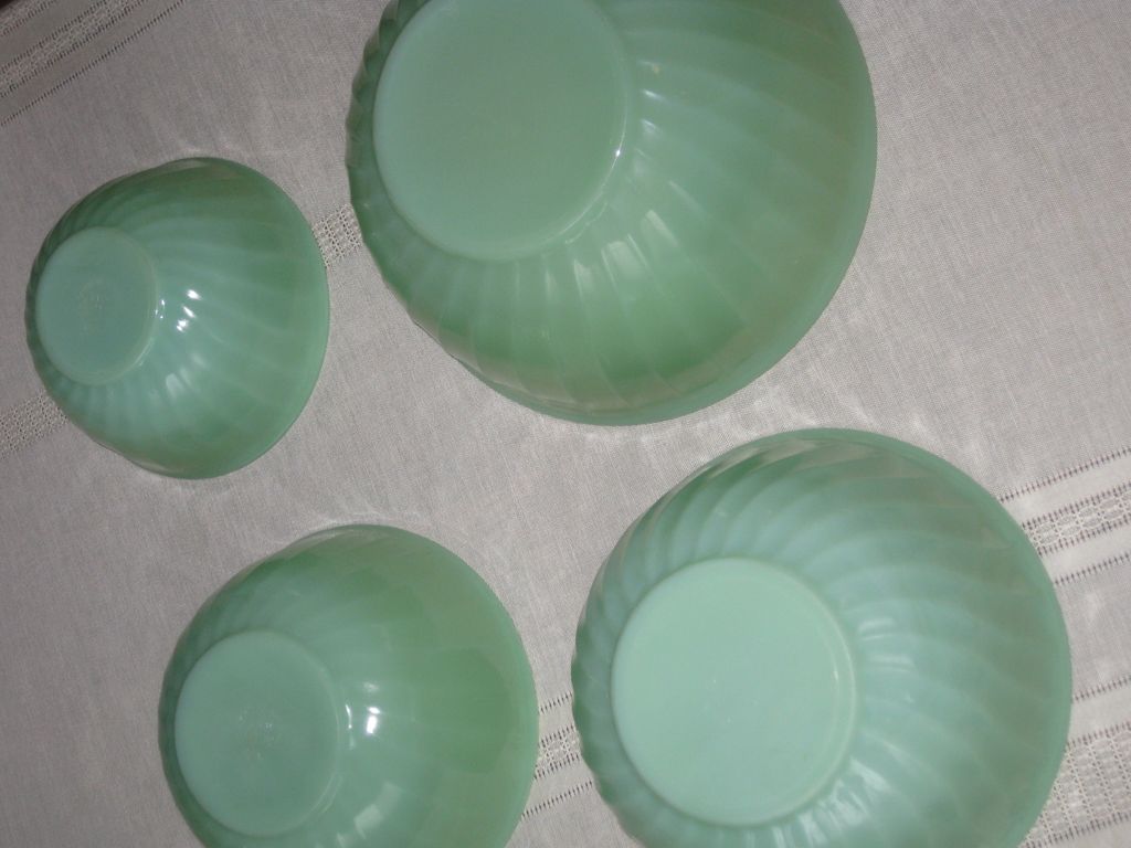 Jadeite by Fire King Four Piece Swirl Nesting Bowls Set of Four Jadeite by Fire King Four Piece Swirl Nesting Bowls Set of Four