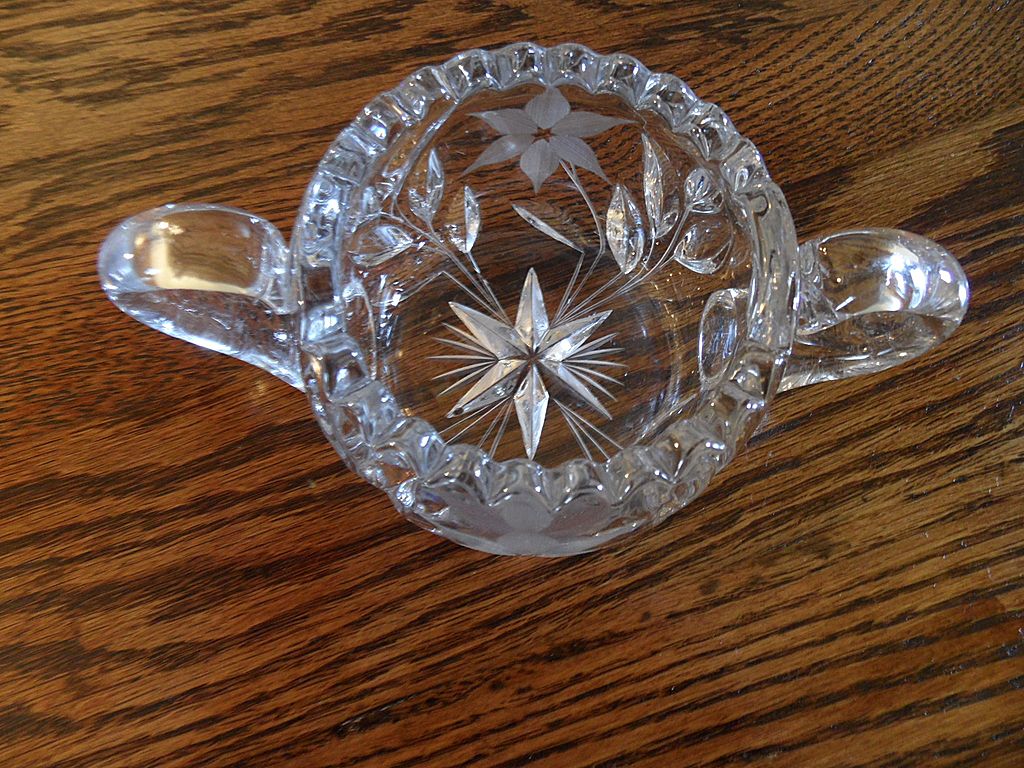 Vintage - Cut Glass Etched Sugar Bowl Vintage - Cut Glass Etched Sugar Bowl