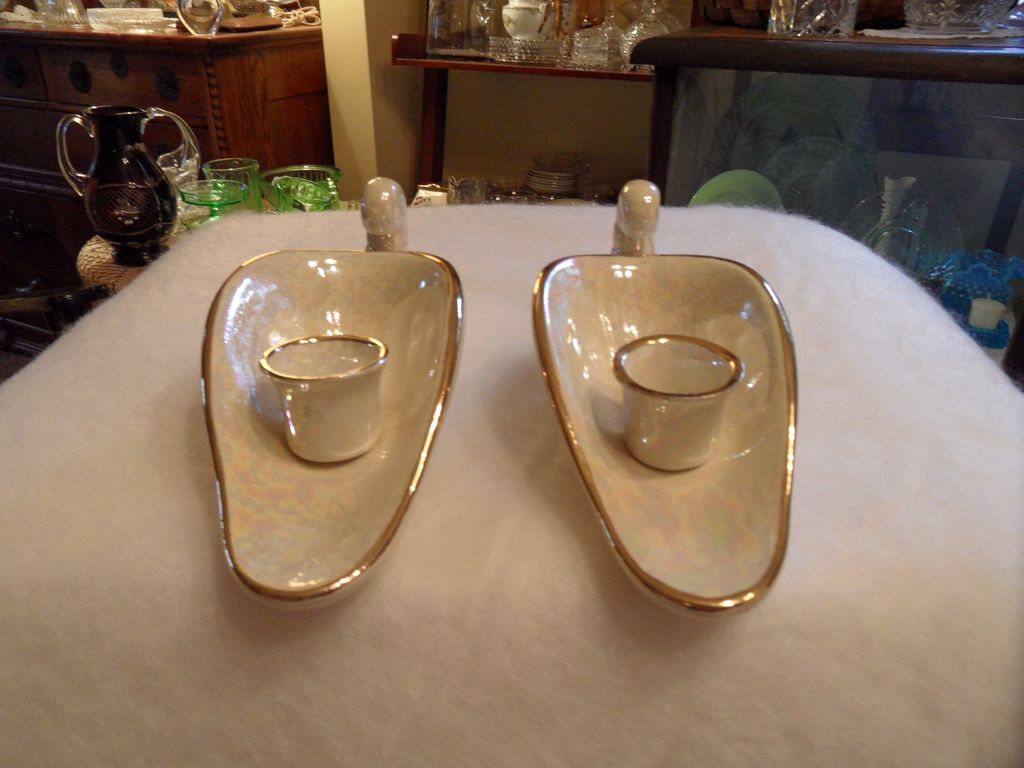Vintage - Pair of Candle Holder's - Alladin's Shoes - Lustreware Vintage - Pair of Candle Holder's - Alladin's Shoes - Lustreware