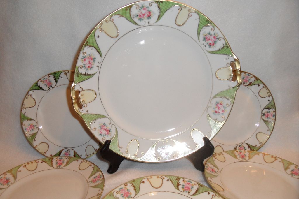 Antique - Nippon - Cake Service - Complete with Cake Plate and Six Servers Antique - Nippon - Cake Service - Complete with Cake Plate and Six Servers