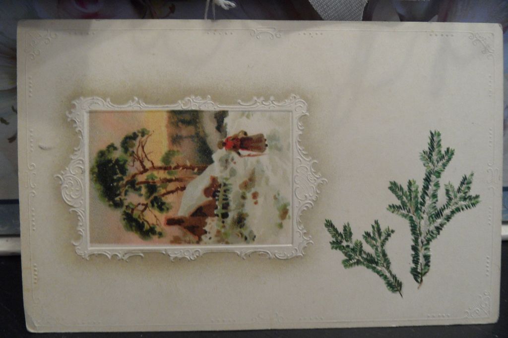 Antique - Postcard - Winter Scene - Made in Germany - One Cent Washington offset - Green Antique - Postcard - Winter Scene - Made in Germany - One Cent Washington offset - Green