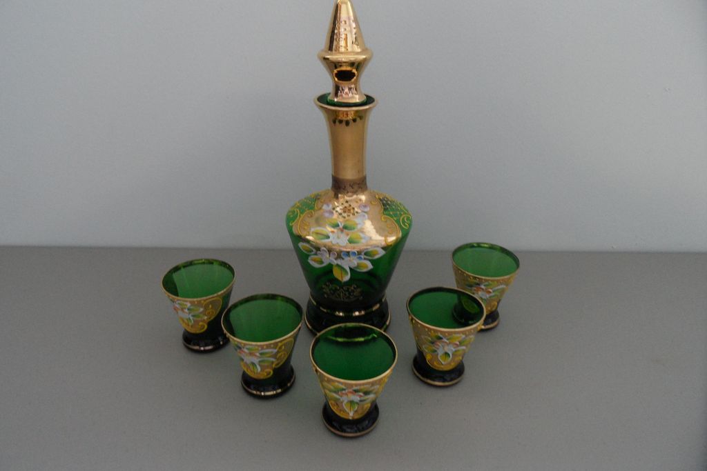 Vintage - Bohemian Green Decanter Set Vintage - Bohemian Green Decanter Set