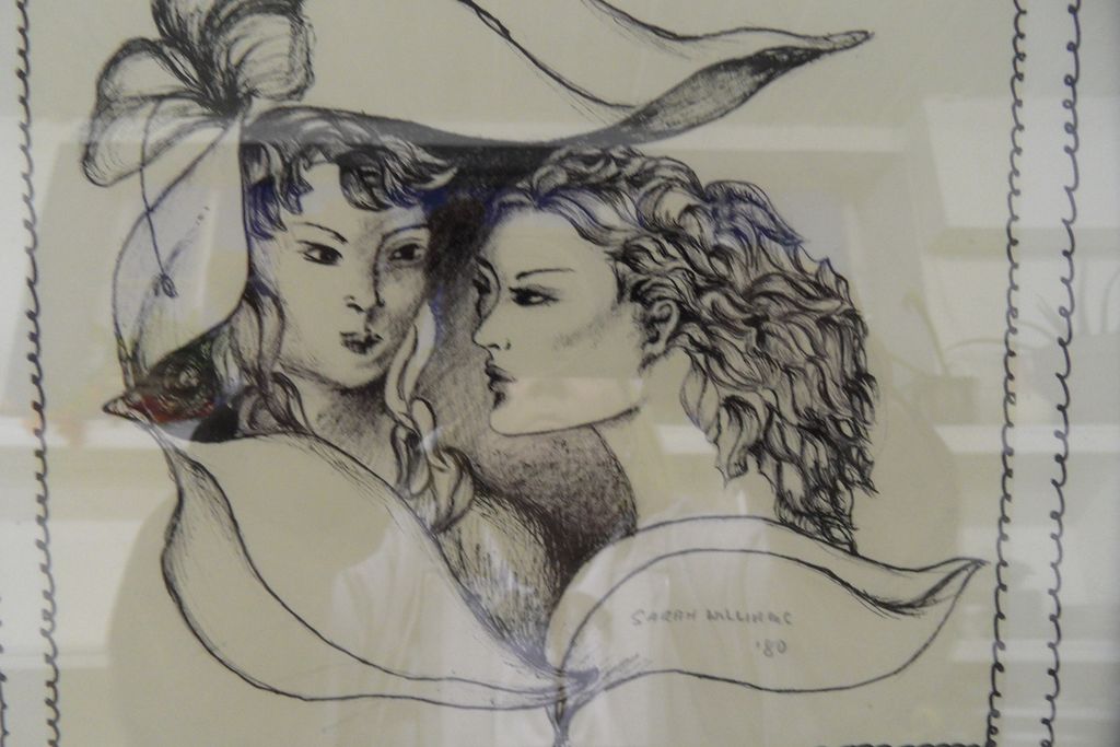 Vintage - Pen and Ink Drawing - Two Girls - 1980 - artist signed, Sarah Williams Vintage - Pen and Ink Drawing - Two Girls - 1980 - artist signed, Sarah Williams