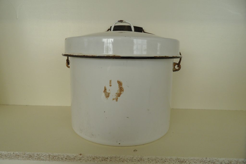 Vintage - Enameled Pail - Wood Handle Vintage - Enameled Pail - Wood Handle