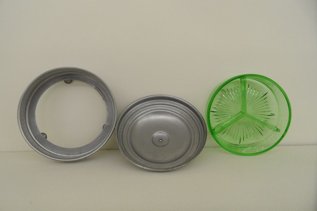 Vintage- Green Depression Glass Bowl w/stainless insert and Lid Vintage- Green Depression Glass Bowl w/stainless insert and Lid