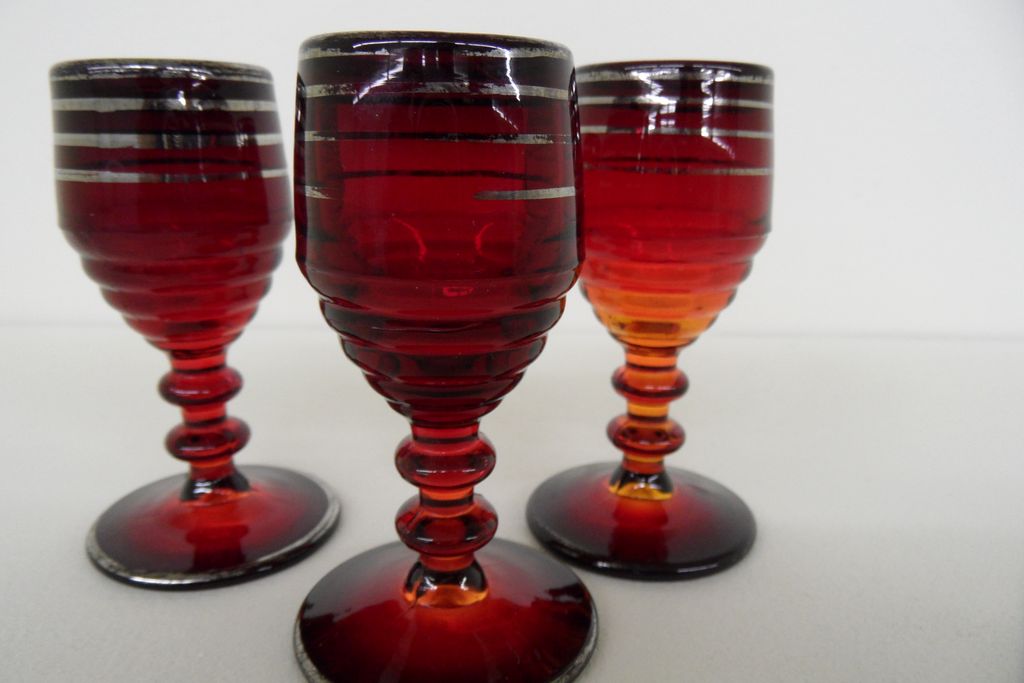 Vintage - Set of Three - Brandy Glasses - Amberina Vintage - Set of Three - Brandy Glasses - Amberina