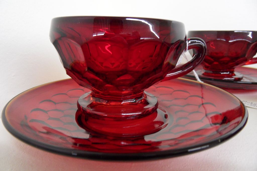 Vintage - Glass - Ruby Red Cup and Saucer Set Vintage - Glass - Ruby Red Cup and Saucer Set