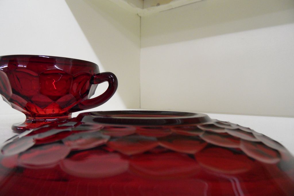 Vintage - Glass - Ruby Red Cup and Saucer Set Vintage - Glass - Ruby Red Cup and Saucer Set