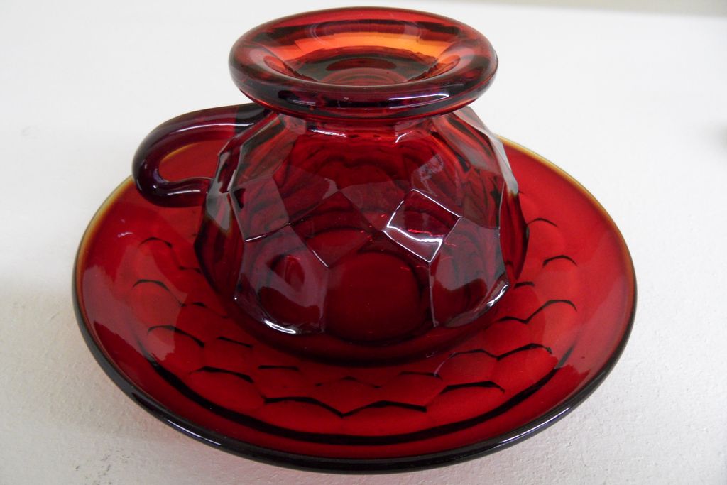 Vintage - Glass - Ruby Red Cup and Saucer Set Vintage - Glass - Ruby Red Cup and Saucer Set