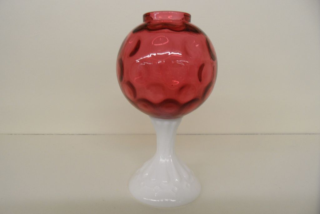 Vintage - Fenton - Cranberry Glass atop Milk Glass Tea Light Vintage - Fenton - Cranberry Glass atop Milk Glass Tea Light