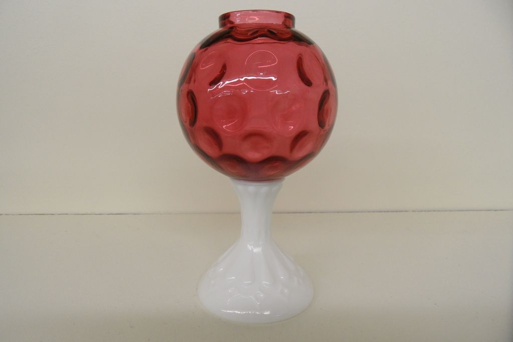 Vintage - Fenton - Cranberry Glass atop Milk Glass Tea Light Vintage - Fenton - Cranberry Glass atop Milk Glass Tea Light