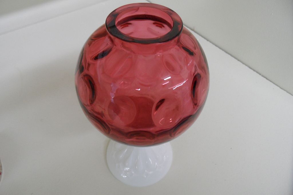 Vintage - Fenton - Cranberry Glass atop Milk Glass Tea Light Vintage - Fenton - Cranberry Glass atop Milk Glass Tea Light