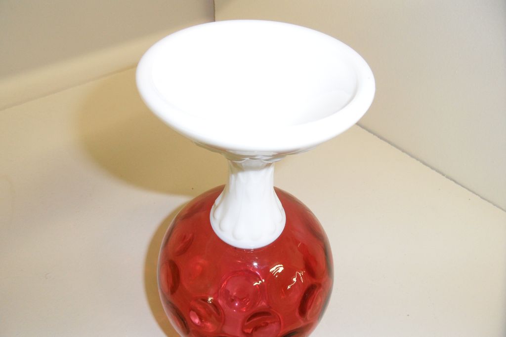 Vintage - Fenton - Cranberry Glass atop Milk Glass Tea Light Vintage - Fenton - Cranberry Glass atop Milk Glass Tea Light