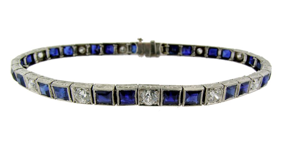 Art Deco Sapphire and Diamond Line Bracelet Art Deco Sapphire and Diamond Line Bracelet