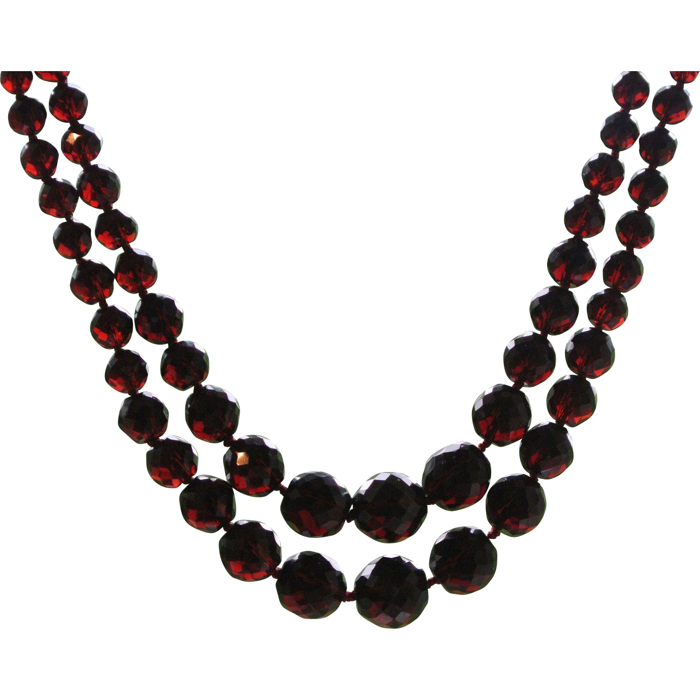 Rare Antique Bohemian Faceted Bead Double Strand Necklace from