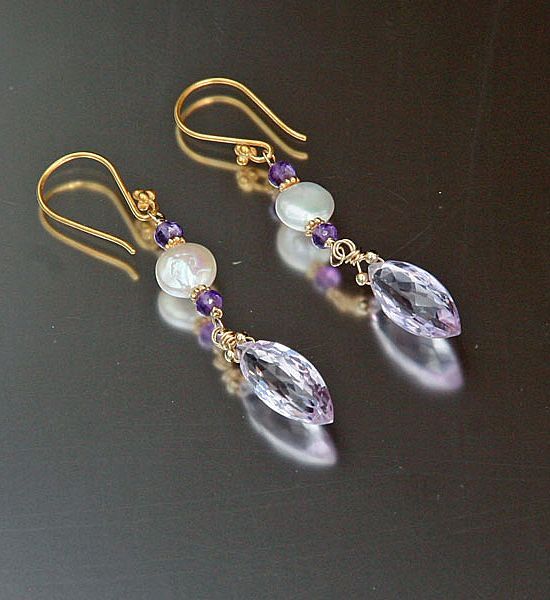 Pink Amethyst and Coin Pearl Earrings Pink Amethyst and Coin Pearl Earrings