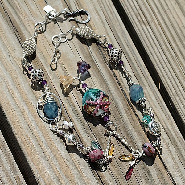 Sterling Silver, Green Fluorite and Lampwork Necklace Sterling Silver, Green Fluorite and Lampwork Necklace