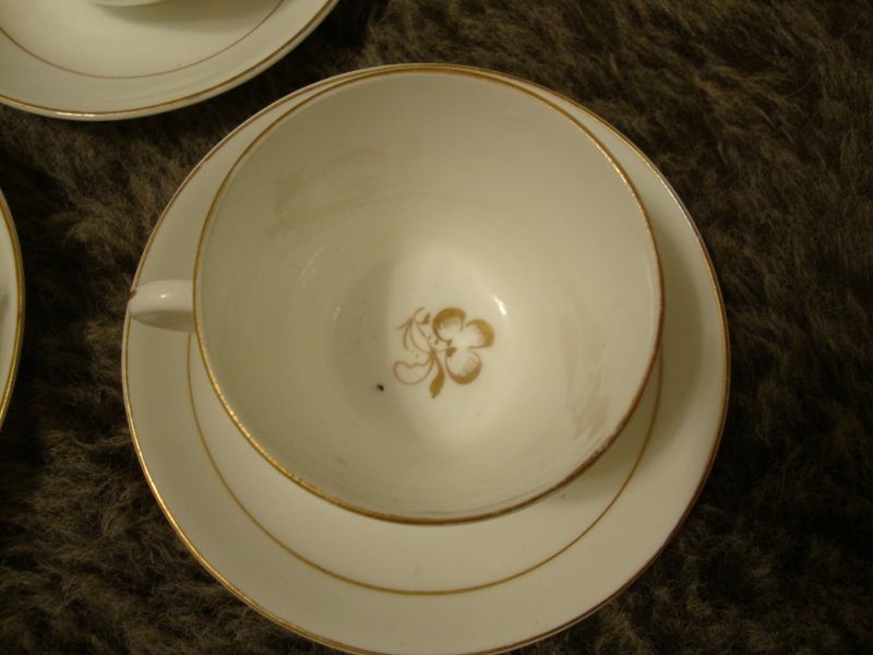 Antique Tea Leaf Ironstone China set of 3 cups & saucers tealeaf white