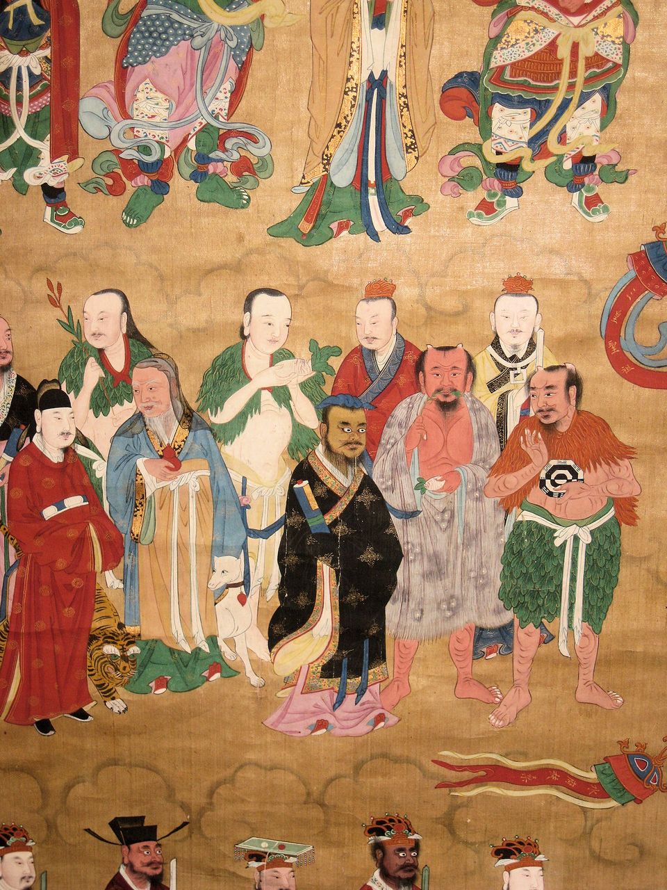 19th C. Chinese Painted Scroll with Dignitaries & Buddhist Deities 19th C. Chinese Painted Scroll with Dignitaries & Buddhist Deities