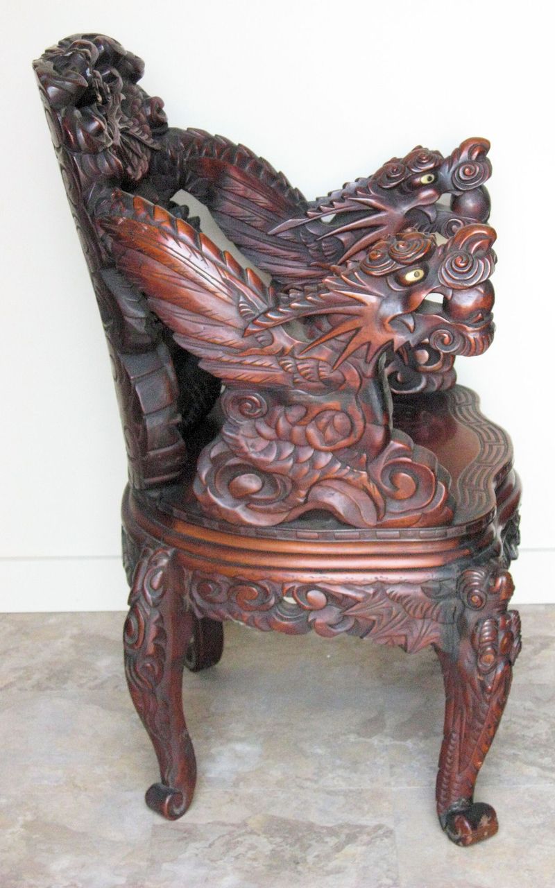 Japanese Meiji Period Art Nouveau Carved Dragon Chair from dynastycollections on Ruby Lane