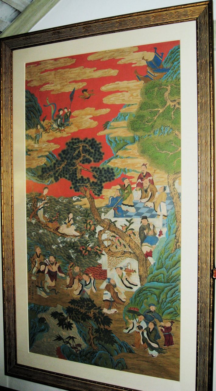 Chinese Painted Scroll with Immortals and "Mother of the West" Chinese Painted Scroll with Immortals and "Mother of the West"