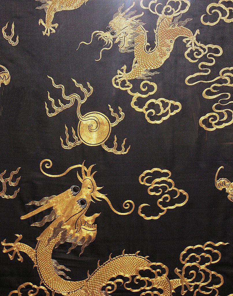 Silk and Gold Embroidered Japanese Dragon Panel Silk and Gold Embroidered Japanese Dragon Panel
