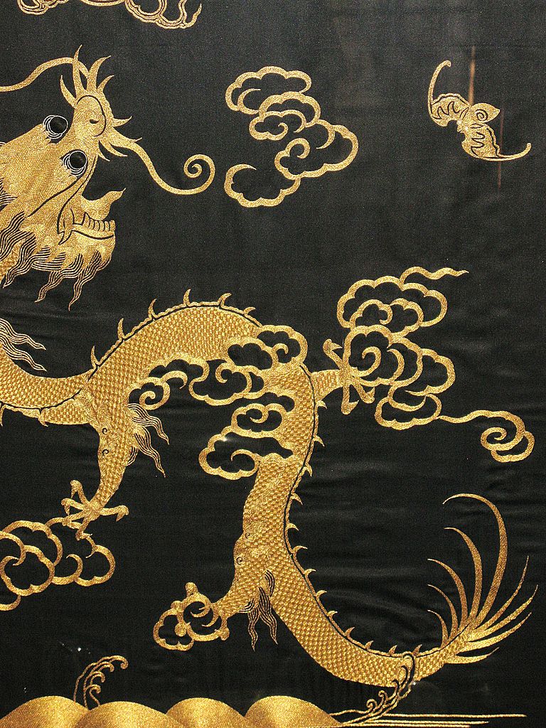 Silk and Gold Embroidered Japanese Dragon Panel Silk and Gold Embroidered Japanese Dragon Panel