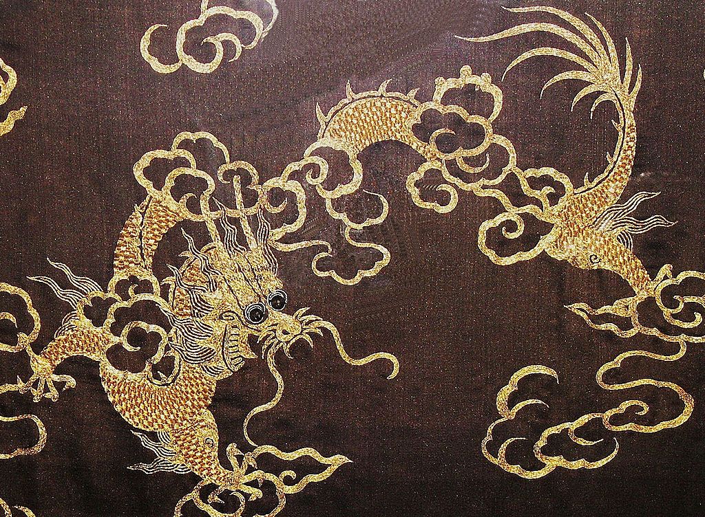 Silk and Gold Embroidered Japanese Panel with Cranes Silk and Gold Embroidered Japanese Panel with Cranes