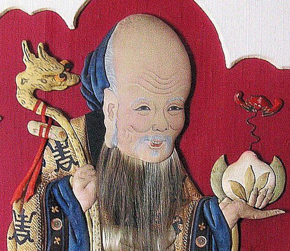 Silk Appliqué of Shou-Lao, God of Longevity Silk Appliqué of Shou-Lao, God of Longevity