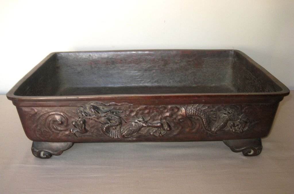 Large Japanese Bronze Suiban with Dragons Large Japanese Bronze Suiban with Dragons