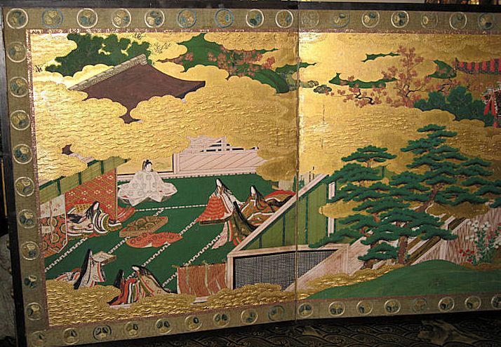 Pair of Japanese Four-Panel Genroku Screens "Tales of Genji" Pair of Japanese Four-Panel Genroku Screens "Tales of Genji"