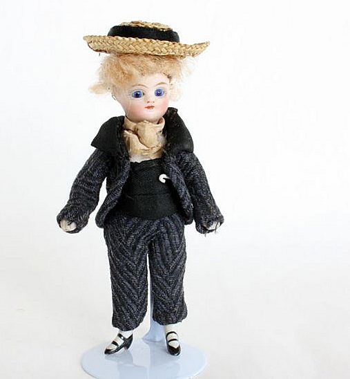 French All-Bisque Mignonette A Charming Boy in Original Costume French All-Bisque Mignonette A Charming Boy in Original Costume