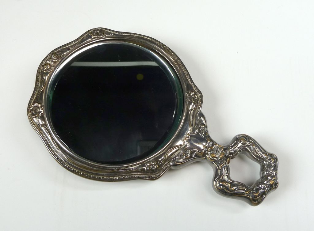 Art Nouveau Silverplated Hand Mirror, ca 1905 Art Nouveau Silverplated Hand Mirror, ca 1905