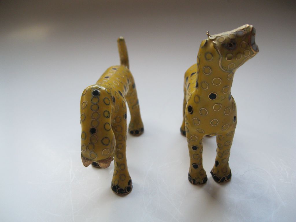 Vintage 1980's Pair of Cloisonne Leopards Vintage 1980's Pair of Cloisonne Leopards
