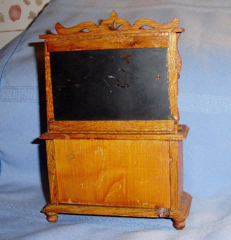 Antique Oak Wooden Dollhouse Buffet with Mirror Antique Oak Wooden Dollhouse Buffet with Mirror