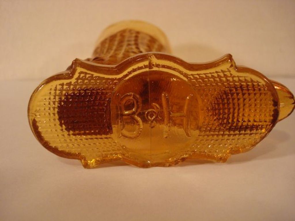 Beautiful 1880s Amber Glass Boot Vase Signed B & H Early American Pressed Glass Beautiful 1880s Amber Glass Boot Vase Signed B & H Early American Pressed Glass