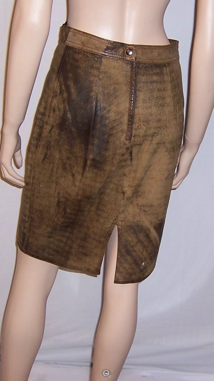 Brown Distressed Leather Skirt by Winlit Brown Distressed Leather Skirt by Winlit
