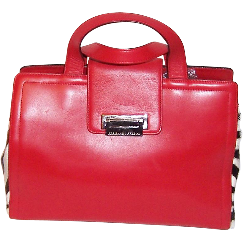 Adrienne VittadiniRed Leather & Pony Skin Printed Zebra Handbag from