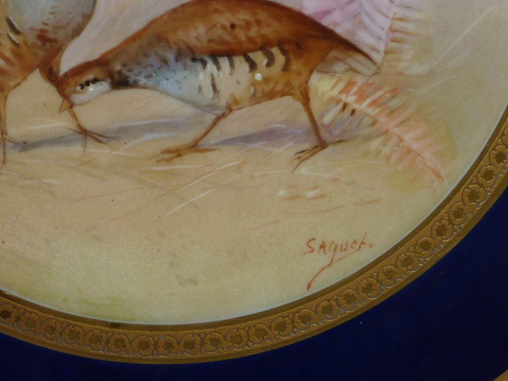 Limoges M. Redon SIX plates cobalt blue hand painted wild birds all signed Limoges M. Redon SIX plates cobalt blue hand painted wild birds all signed