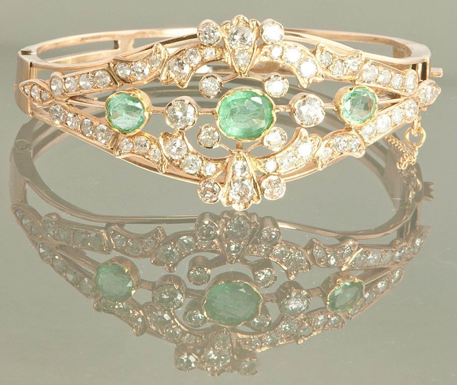 Emerald & Diamond Bracelet; Belle Époque 15K / 16k Rose Gold Emerald & Diamond Bracelet; Belle Époque 15K / 16k Rose Gold