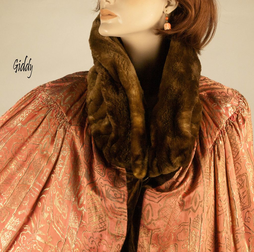 1920's Reversible Silk Cape *Velvet to Rose & Gold Damask 1920's Reversible Silk Cape *Velvet to Rose & Gold Damask