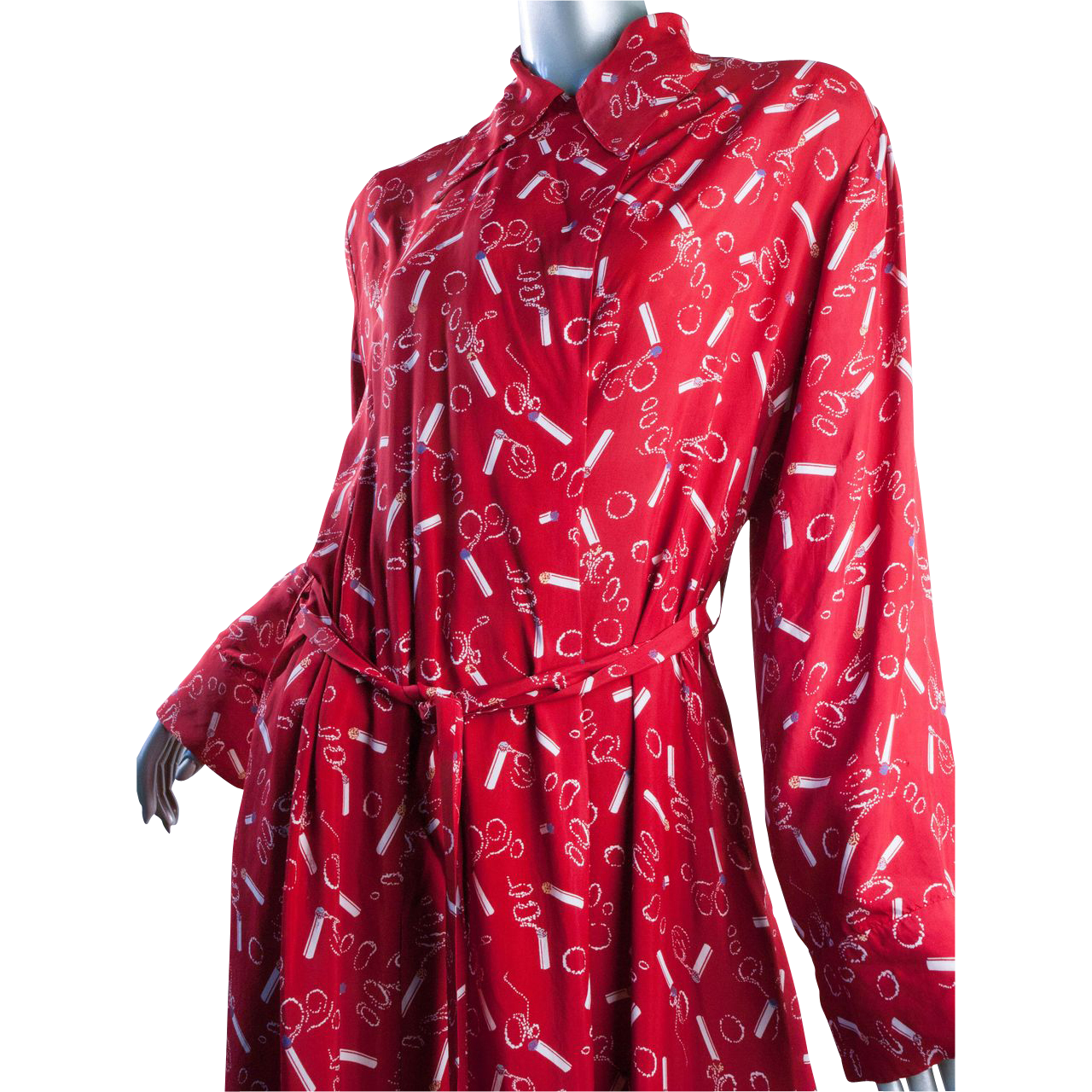 1940's Rayon Smoking Cigarette Dress *Fab Red *Great Size 1940's Rayon Smoking Cigarette Dress *Fab Red *Great Size