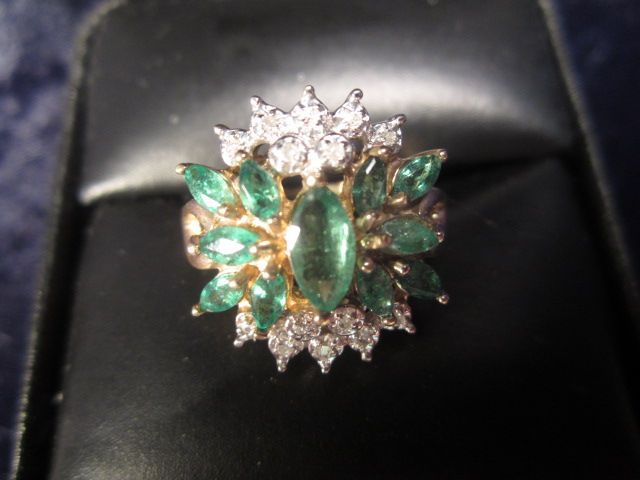 Emerald & Diamond Cluster Ring in 10K Gold Emerald & Diamond Cluster Ring in 10K Gold