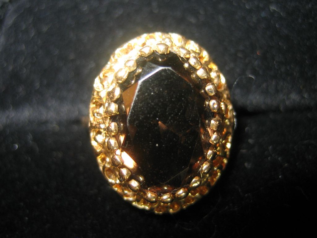 Oval Smokey Quartz Ring set in 14 K Gold marked ROMANY Oval Smokey Quartz Ring set in 14 K Gold marked ROMANY
